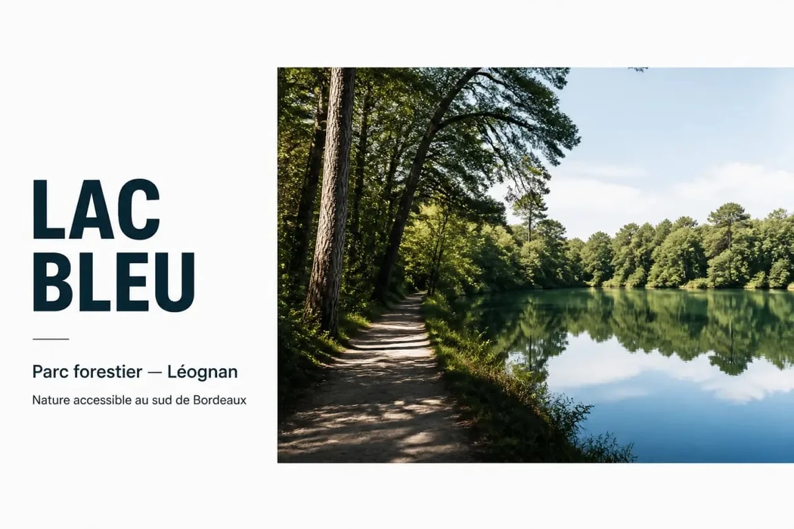 Lac bleu gironde au parc forestier de Léognan entouré de pins