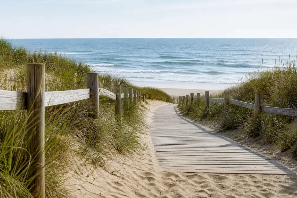 Accès à la plage du Vivier à Biscarrosse par le sentier et la dune