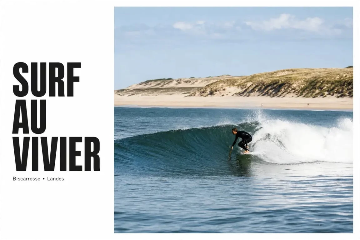 Surf à la plage du Vivier à Biscarrosse avec vagues de l'Atlantique
