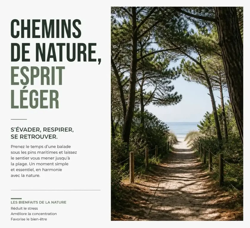 Chemin forestier sous les pins menant à la Plage des Américains au Cap Ferret