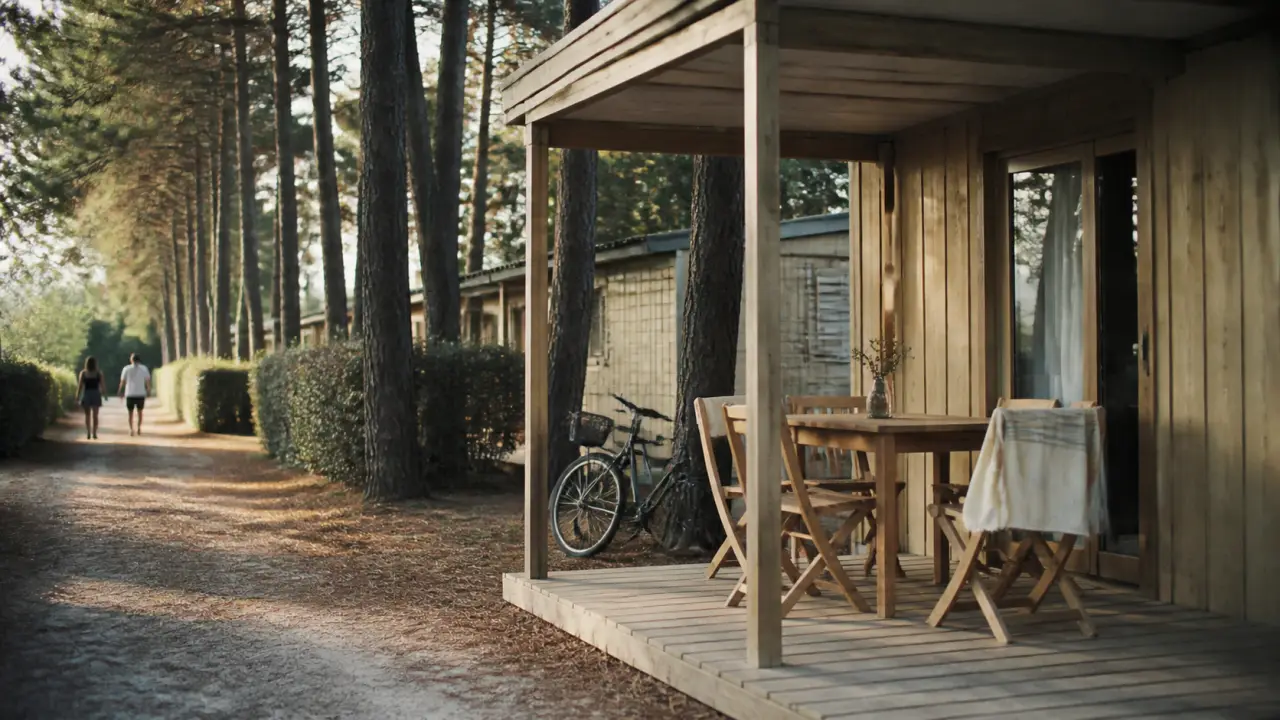 Les villages sous les pins : maisonnettes bois et terrasse