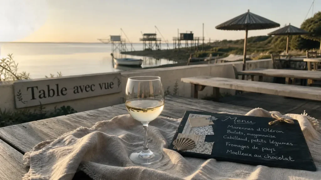 Restaurant medoc, table avec vue sur la Gironde et les carrelets