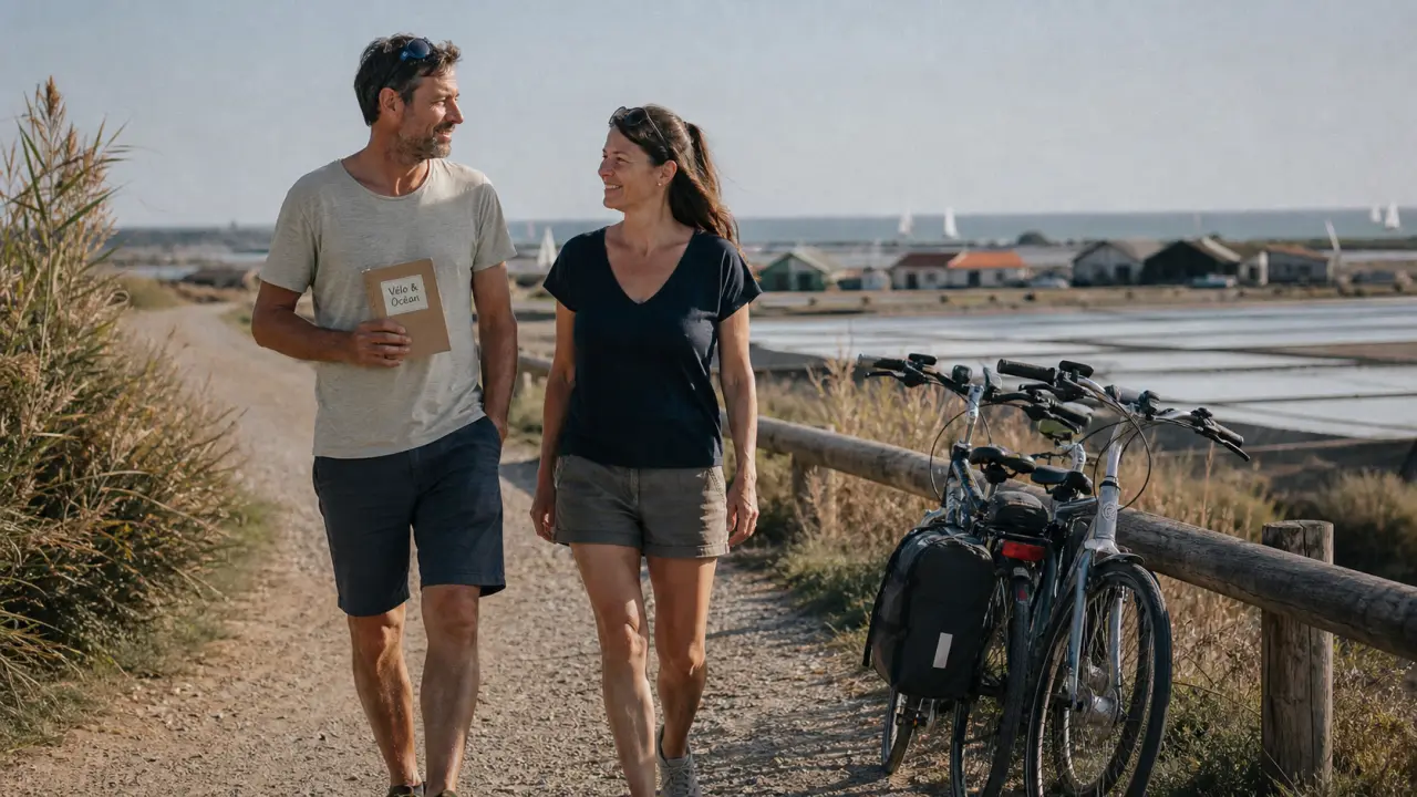 Séjours thématiques côte atlantique : couple à vélo près des marais salants