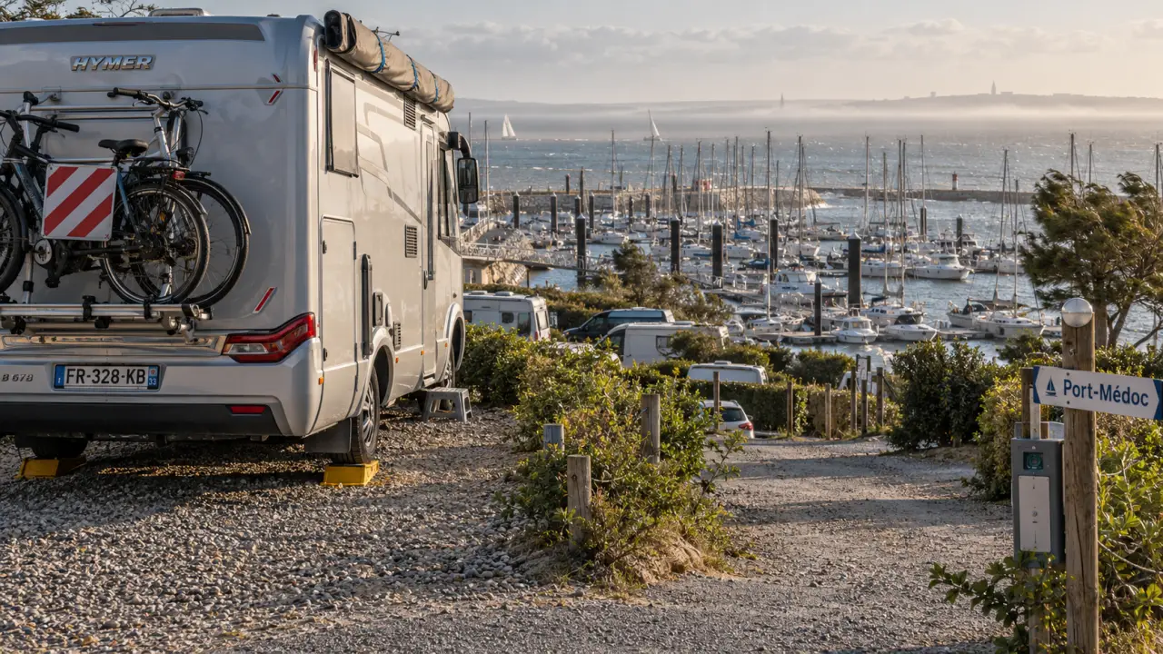 Aire de camping car port médoc, camping-cars près de la marina et vers Royan