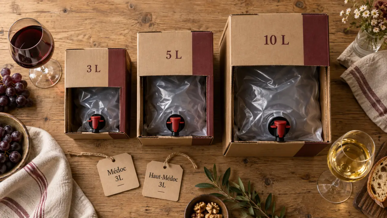 Bag in box vin cissac-médoc : 3L 5L 10L sur table bois