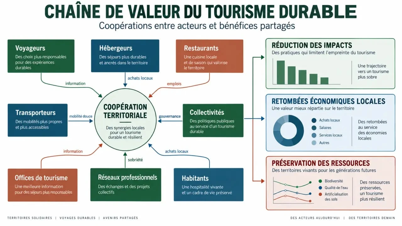 Infographie des acteurs du tourisme durable et de leurs rôles dans la chaîne de valeur touristique