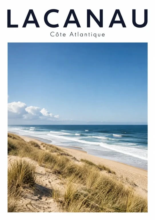 Lacanau plage au bord de l’Atlantique avec dunes et surfeurs