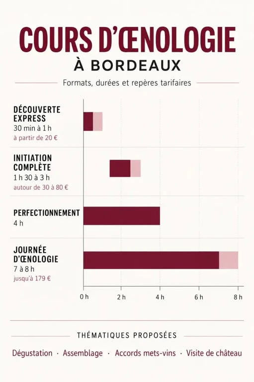 Cours d’œnologie à Bordeaux : formats, durées et budgets observés