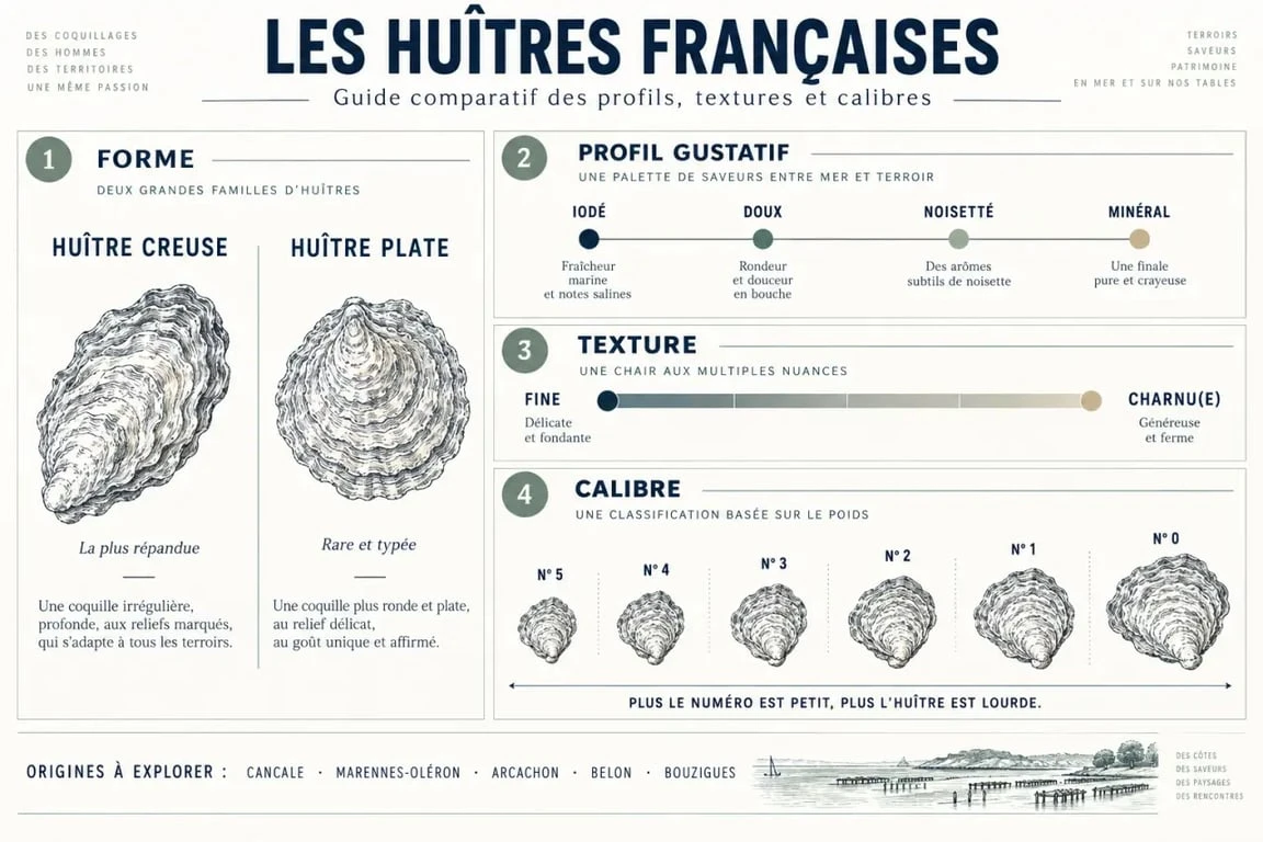 Quelles sont les meilleures huîtres : comparaison des origines, goûts, textures et calibres