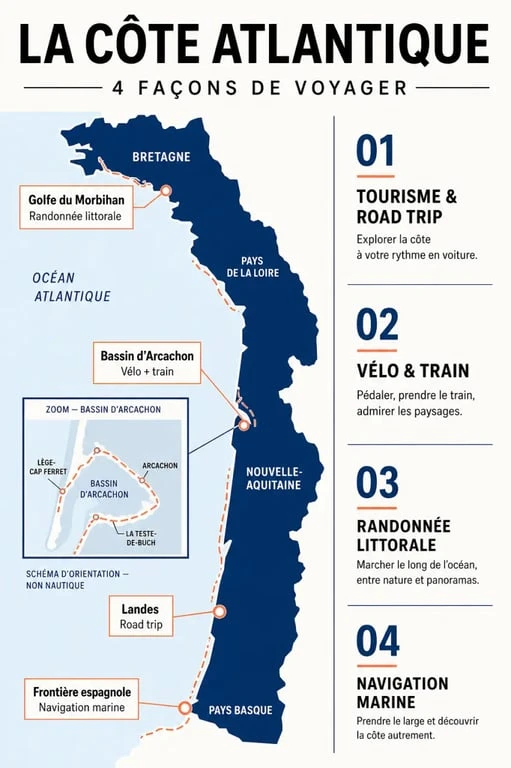 Infographie des usages d’une carte de la côte atlantique de la Bretagne au Pays basque