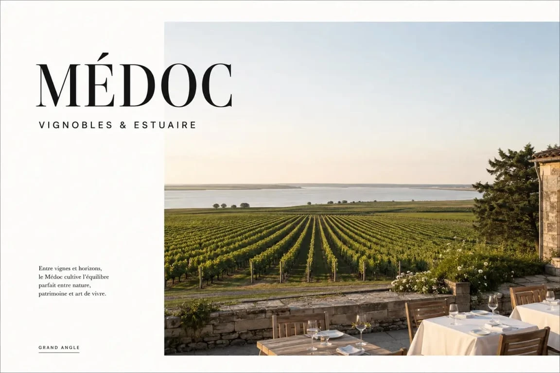 Restaurants médoc : terrasse de restaurant entre vignobles et estuaire dans le Médoc