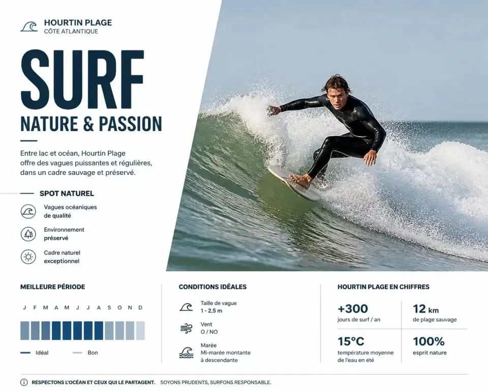 Pratique du surf sur les vagues de Hourtin Plage