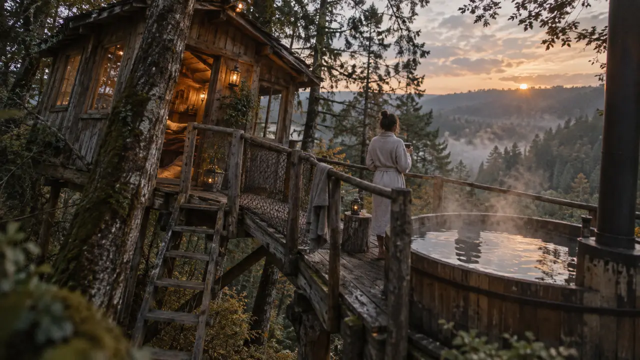Hébergement insolite Nouvelle-Aquitaine : cabane perchée et bain nordique extérieur