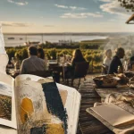 Restaurants médoc : terrasse entre vignes, tables et vue estuaire