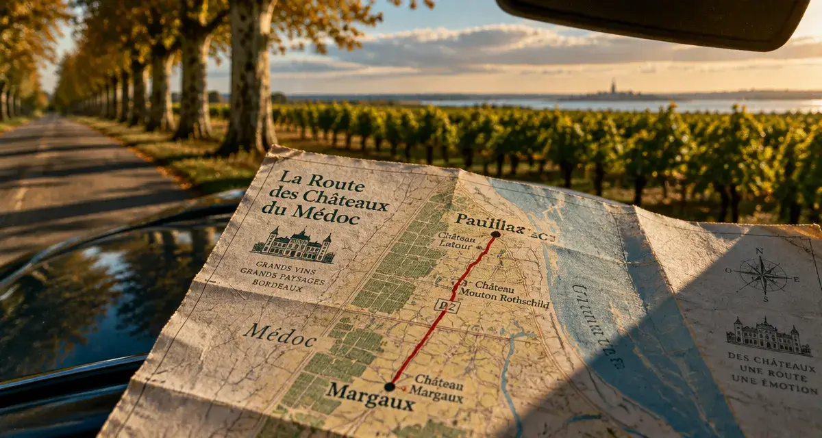 Carte route des châteaux médoc sur la D2, Bordeaux à Saint-Estèphe