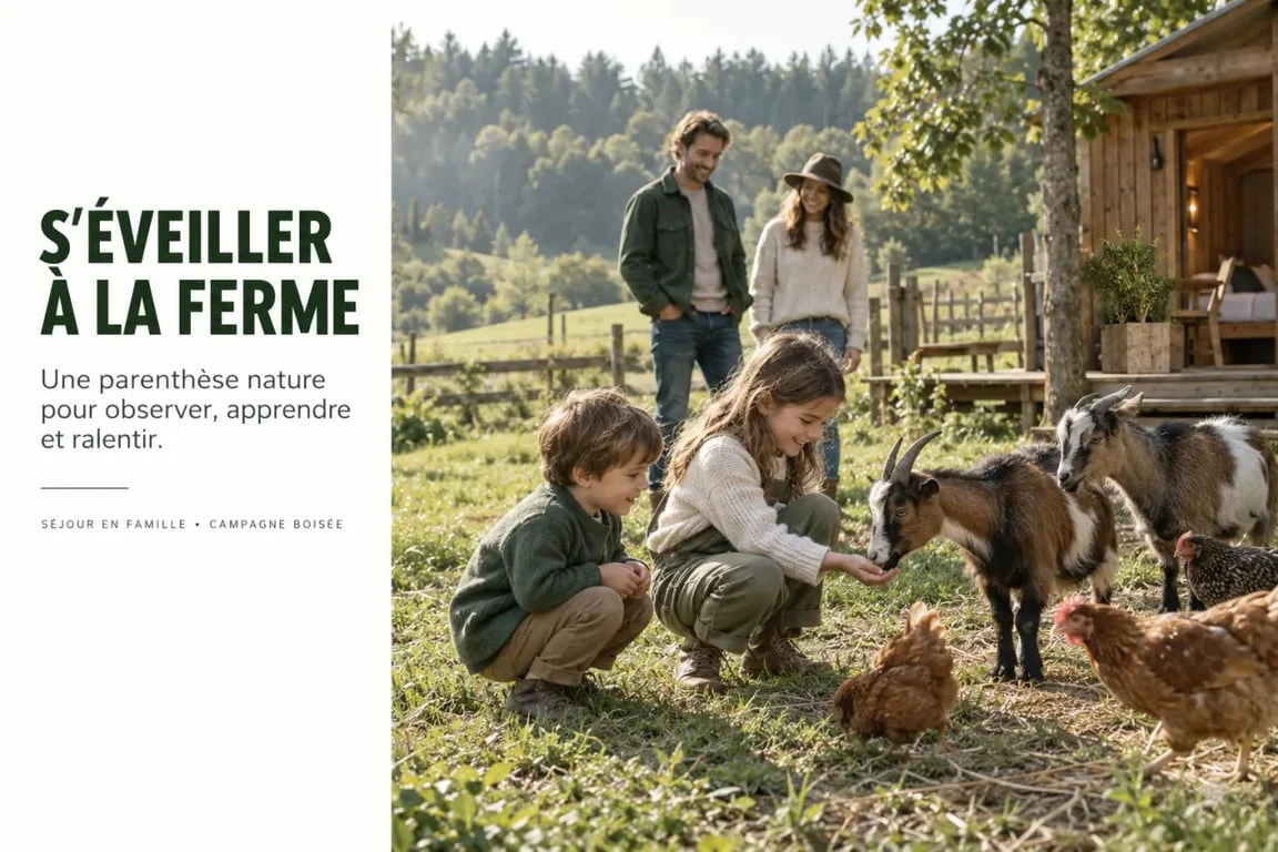 Vacances famille nature dans une ferme entourée de forêt