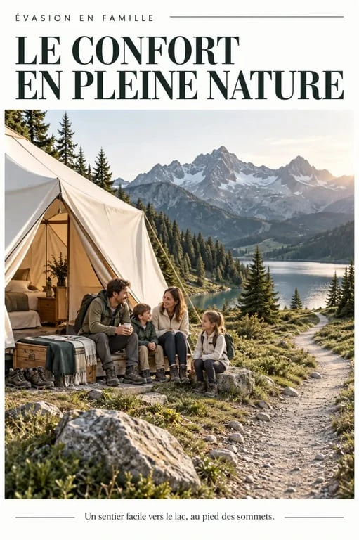 Tente lodge familiale pour des vacances famille nature à la montagne